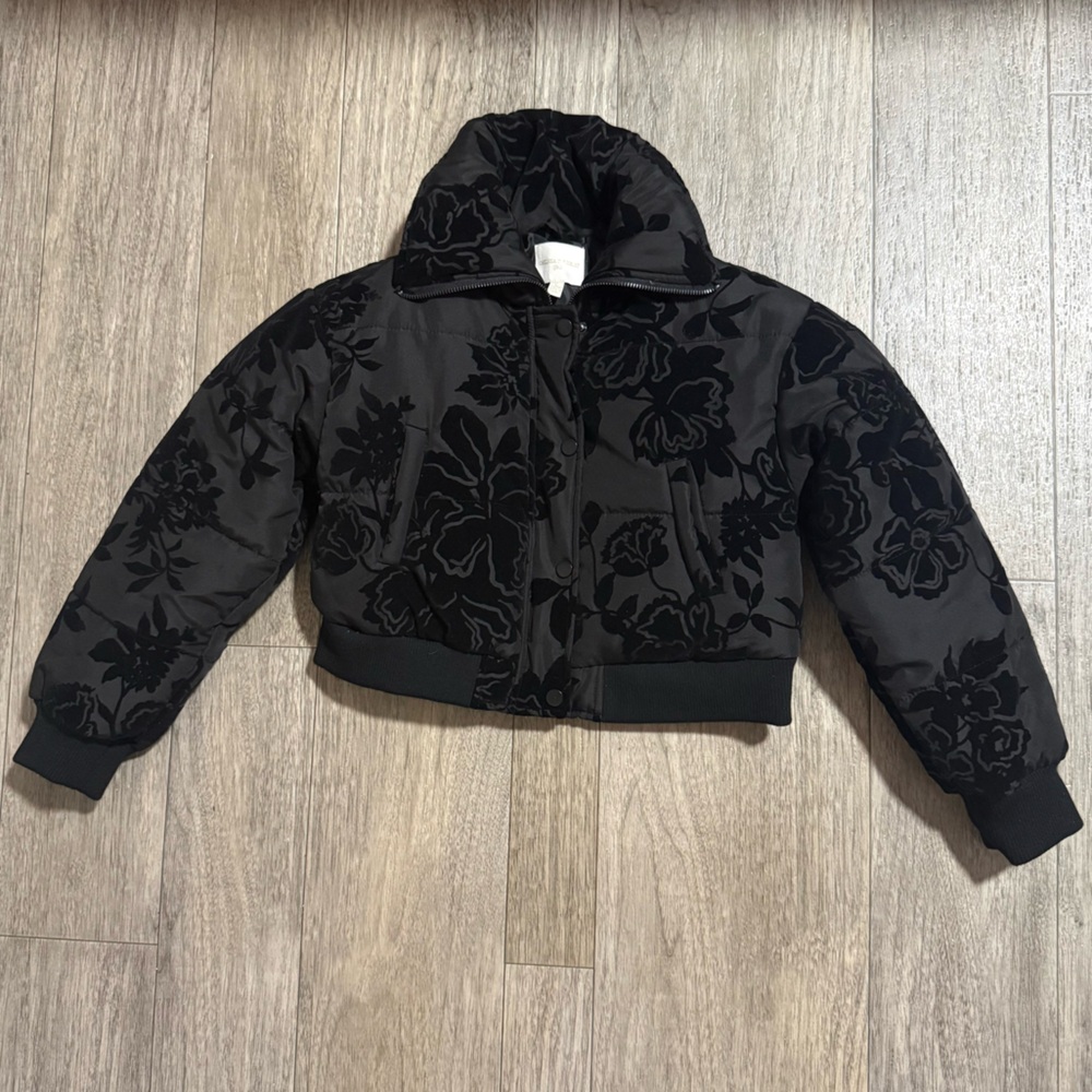 Chelsea & Violet Black Floral Kids Puffer Jacket